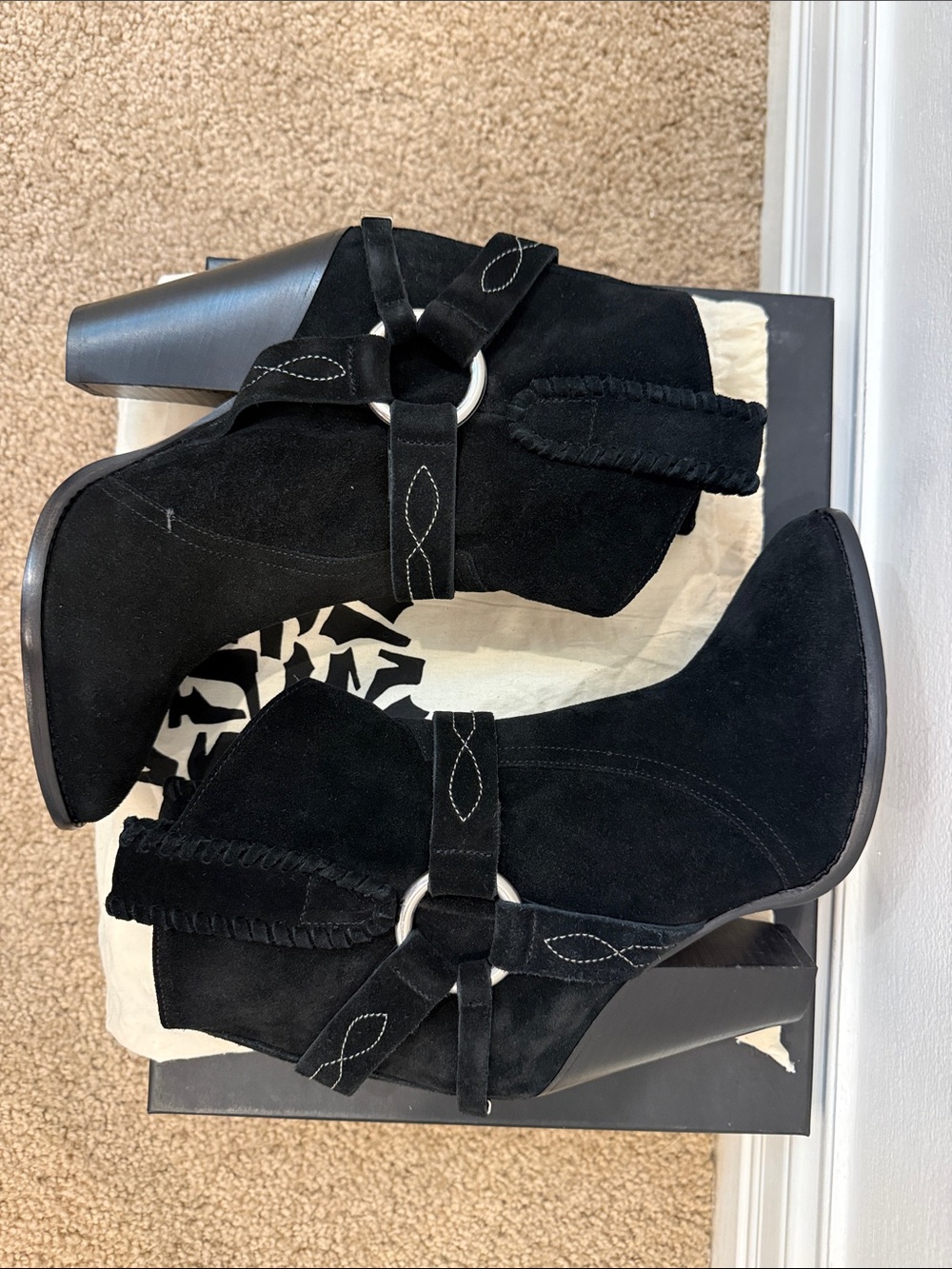Isabel Marant Black Suede Western Ankle Boots EU 37 Designer Cowboy Booties - Picture 8 of 12